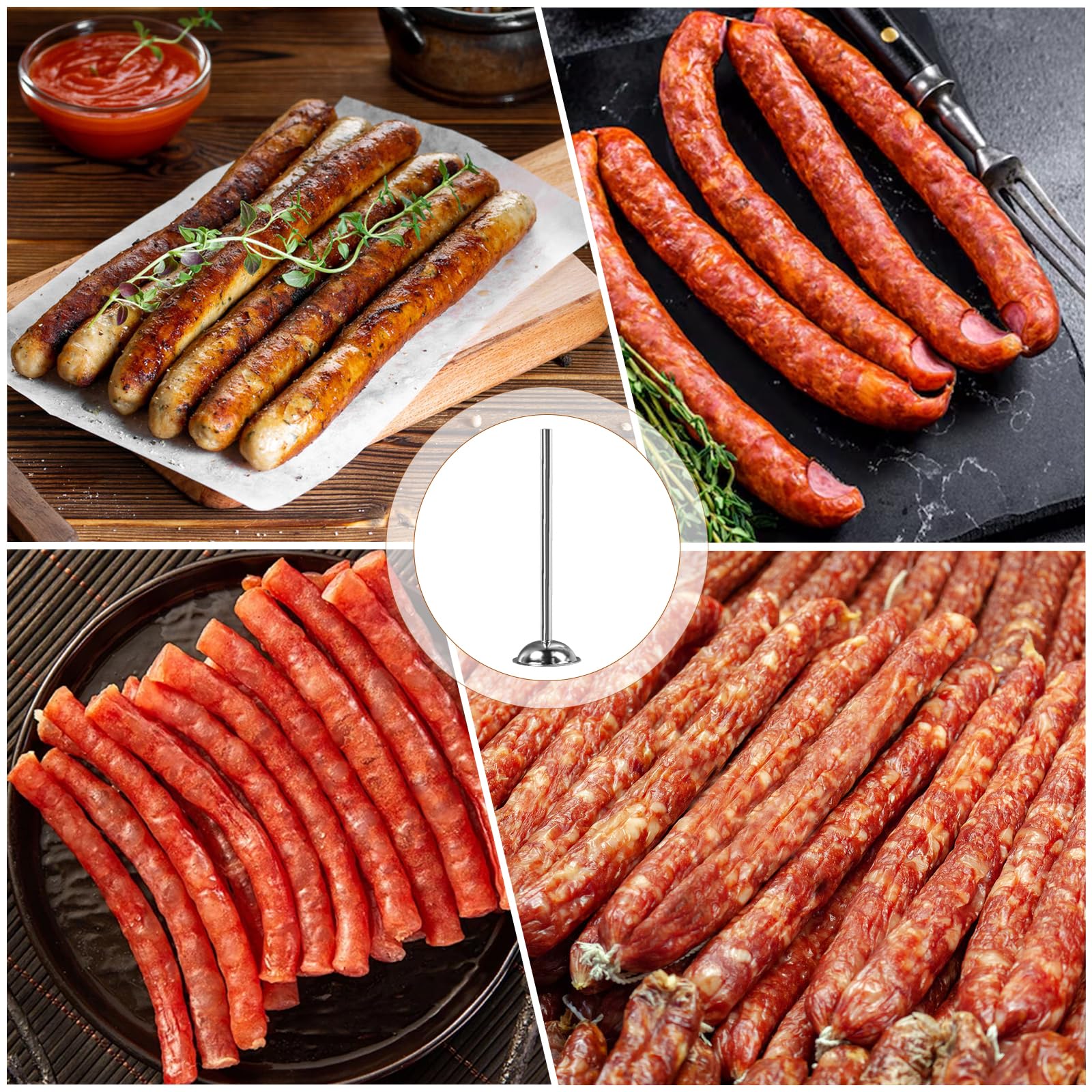 MEANYU sausage stuffer in use with manual or electric stuffer