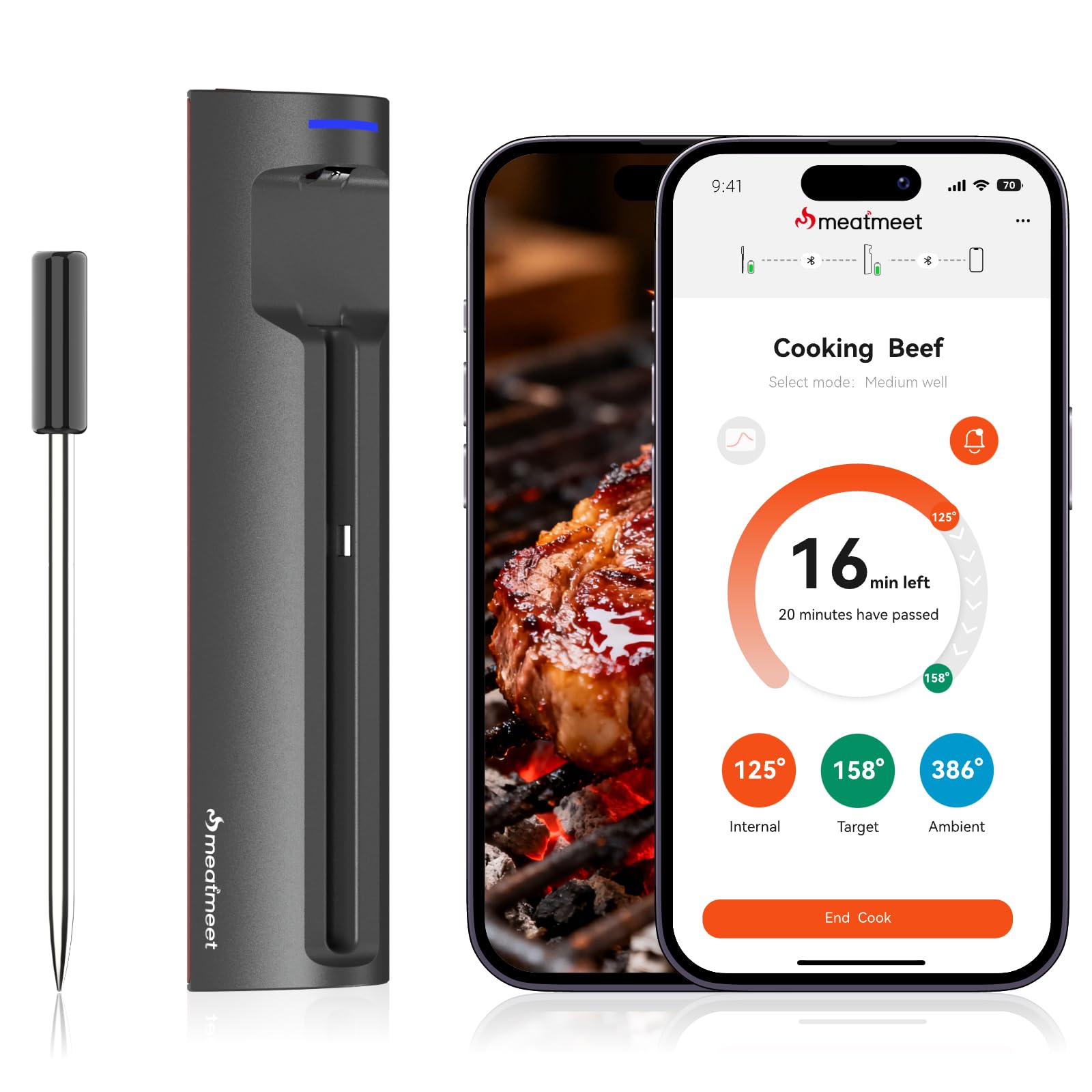 Meatmeet Pro wifi thermometer showing remote monitoring for easier backyard grilling