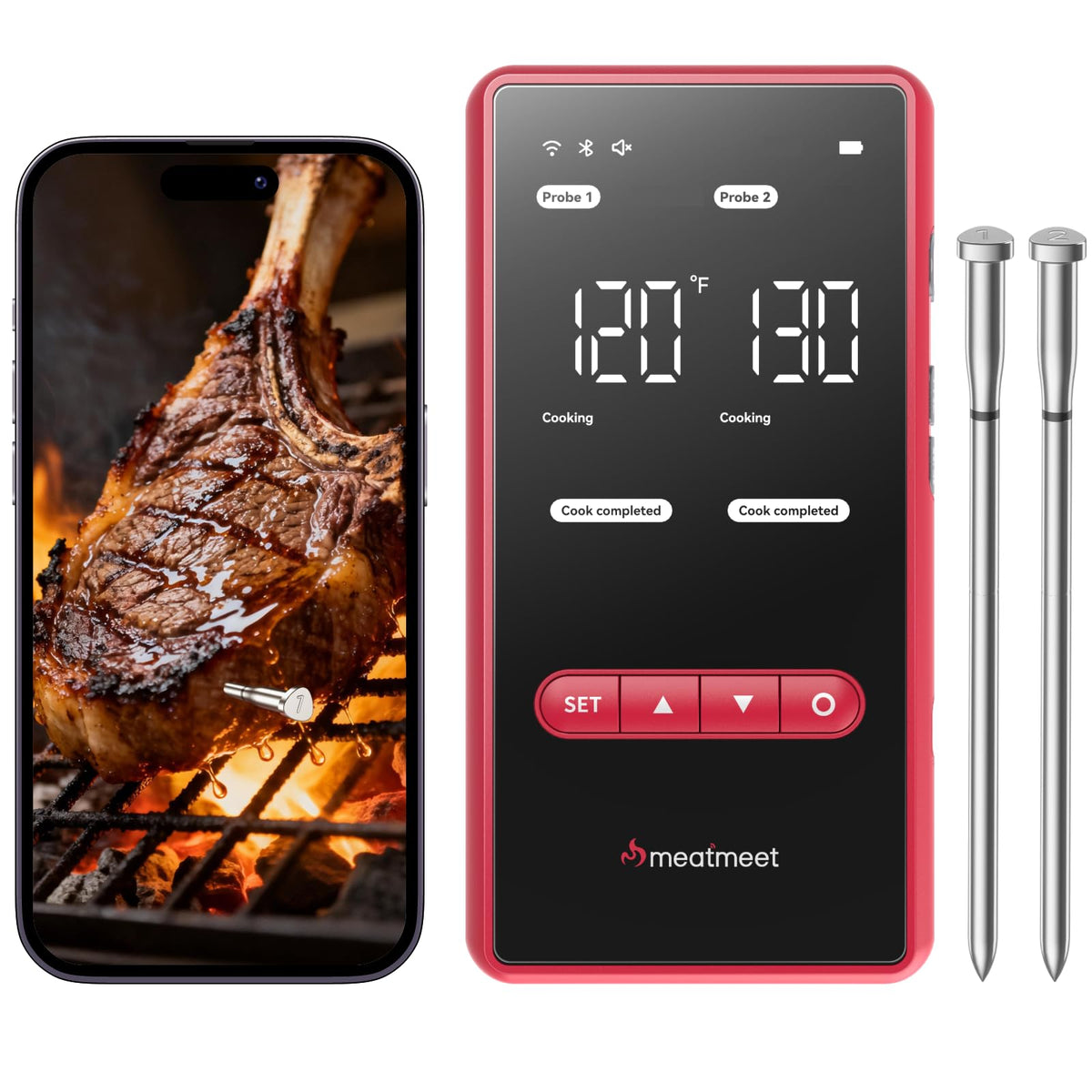 Meatmeet X Pro dual-connection for stable Wi-Fi and Bluetooth during cooking.