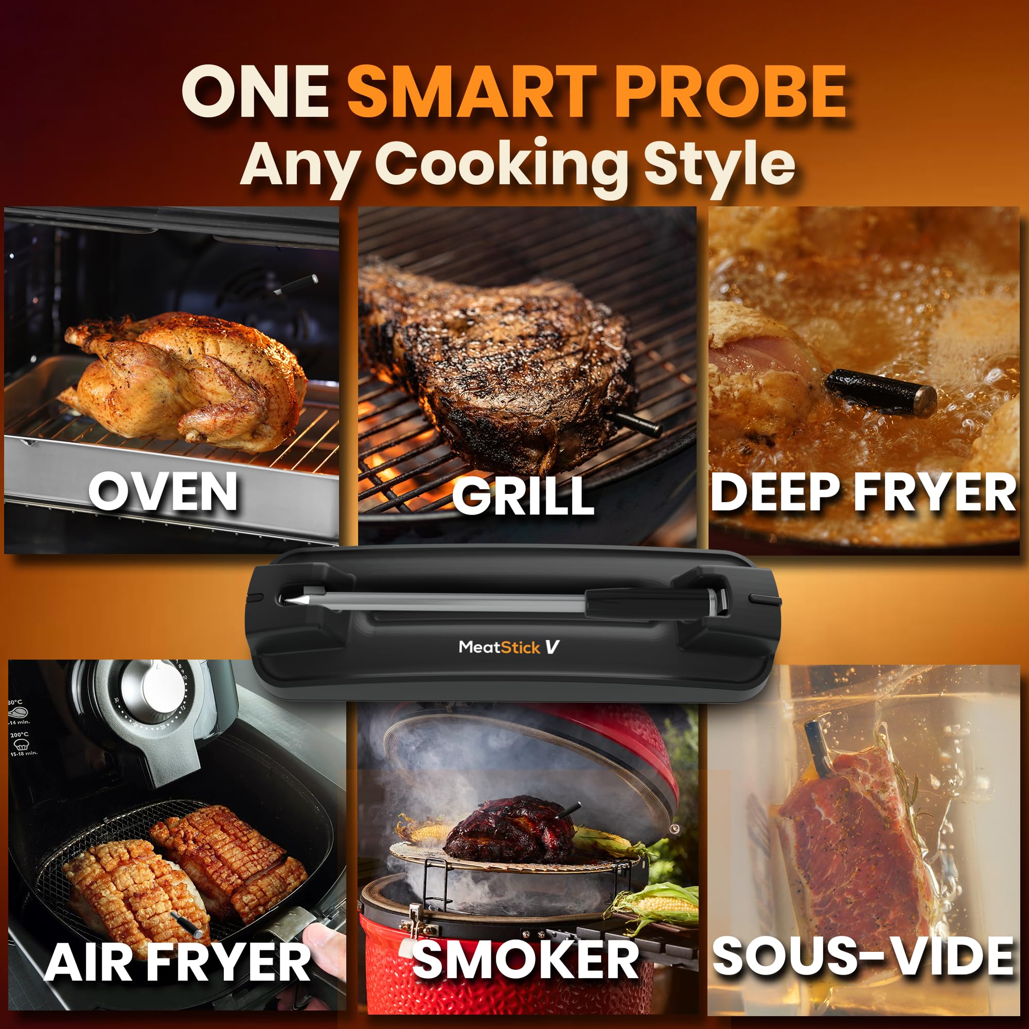 MeatStick V monitors grill, smoker, oven, and sous vide remotely.