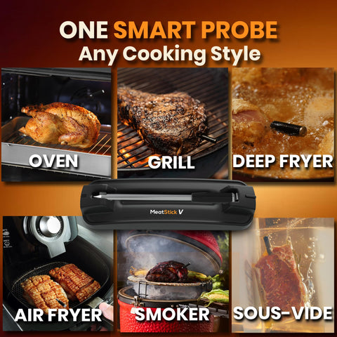 MeatStick V monitors grill, smoker, oven, and sous vide remotely.