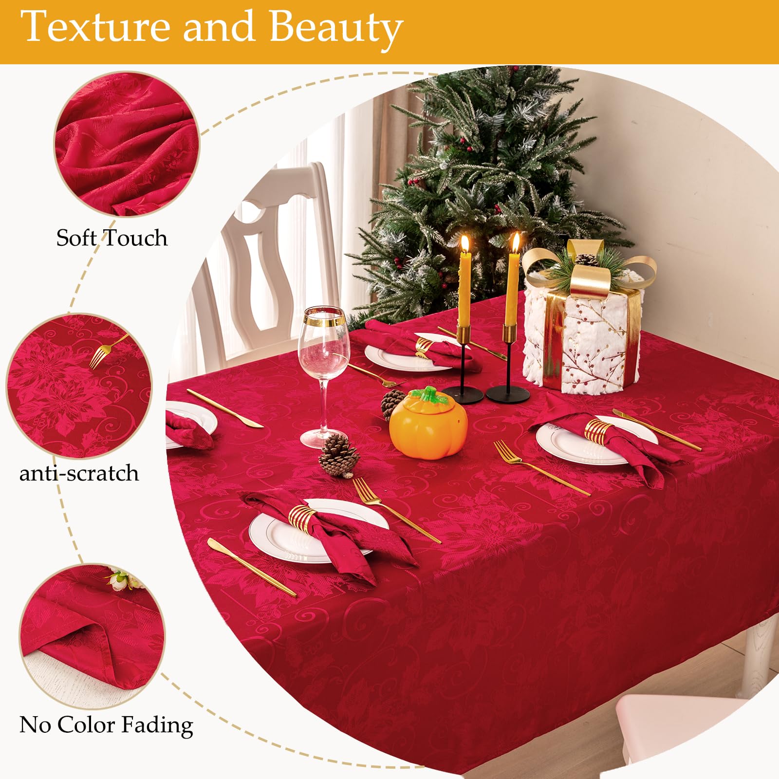 Mebakuk fade-resistant polyester tablecloth with double-sided jacquard for elegant tables.