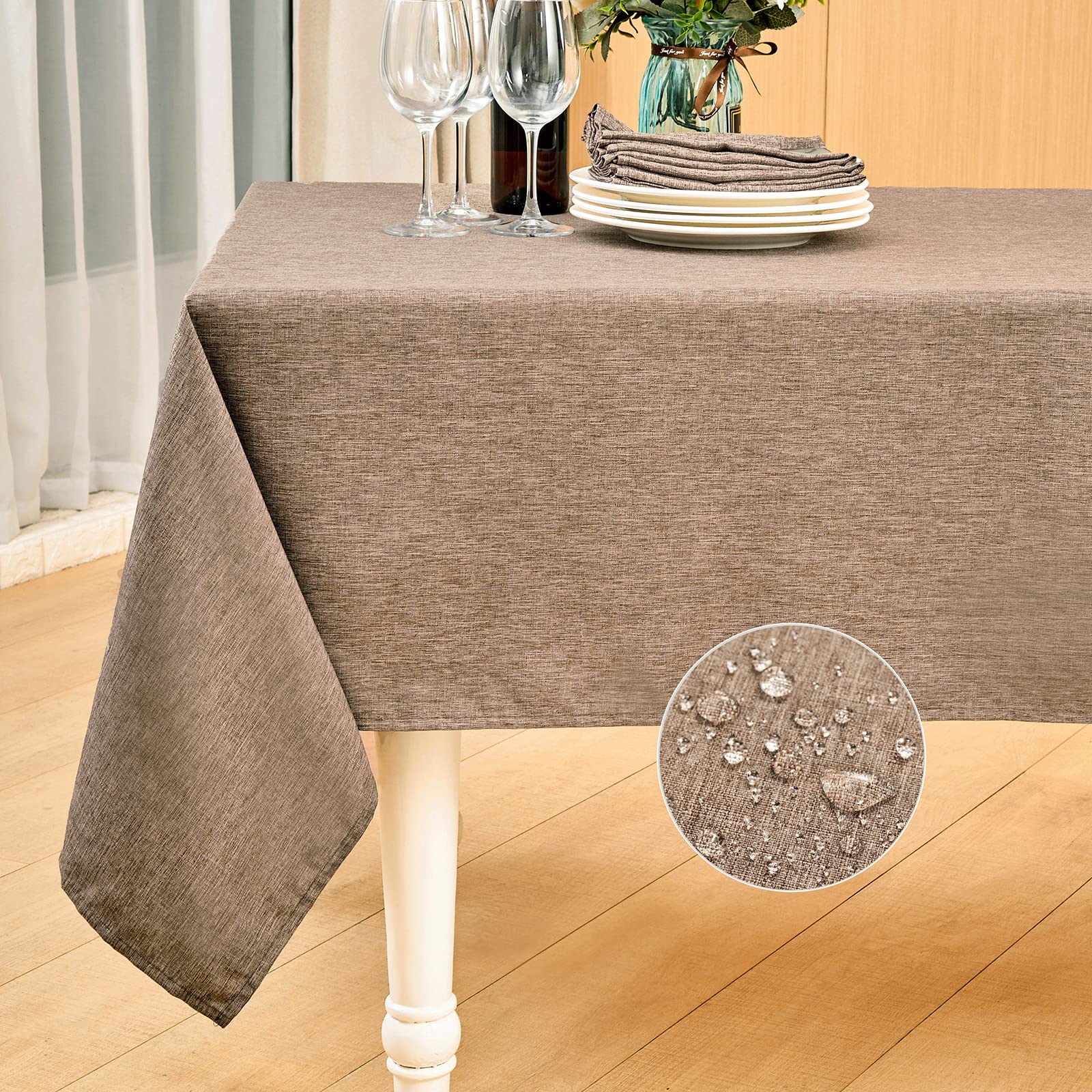 Mebakuk flaxen rectangle table cloth on dining table protecting surfaces during family meal