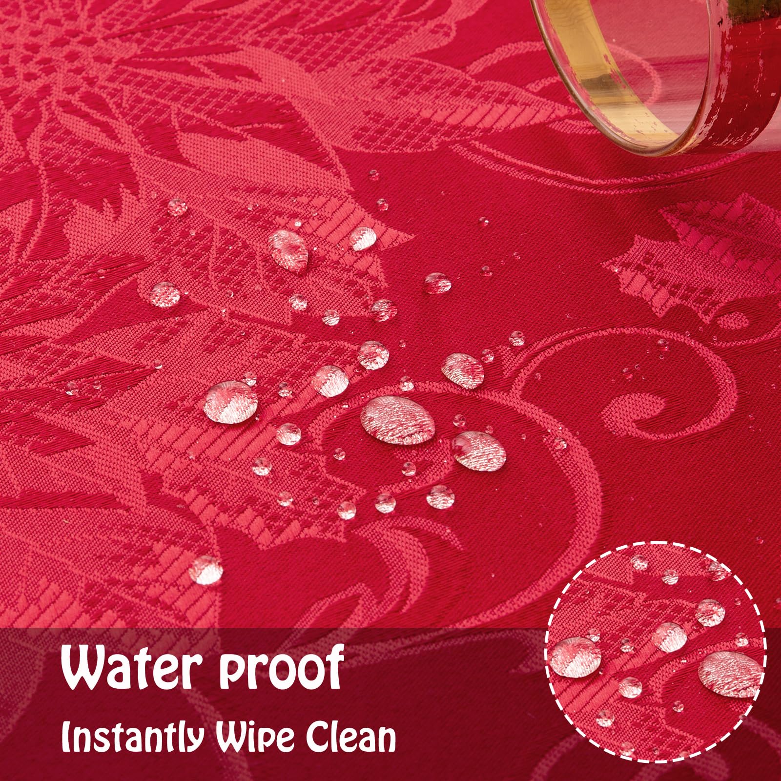 Mebakuk wipeable damask tablecloth in red; easy cleanup after meals.