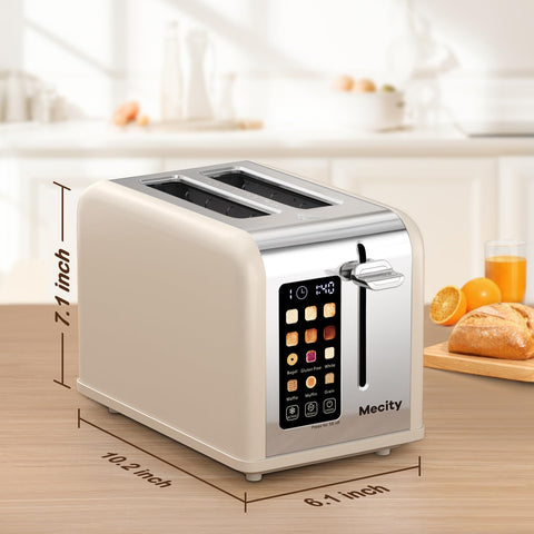 Mecity 2-Slice Toaster defrost and reheat options with timer for flexible mornings.