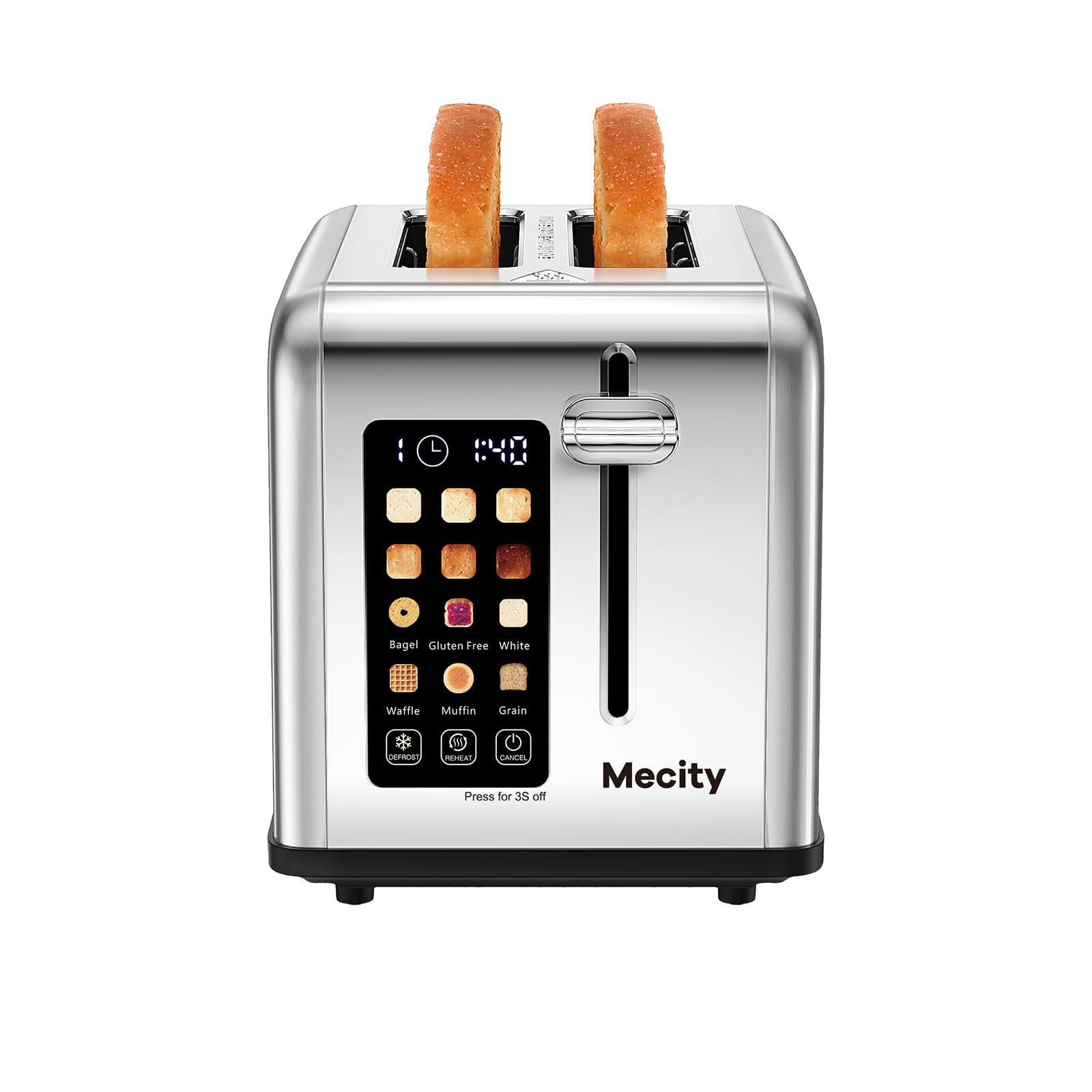 Mecity 2-Slice Toaster touchscreen front view with precise browning controls.