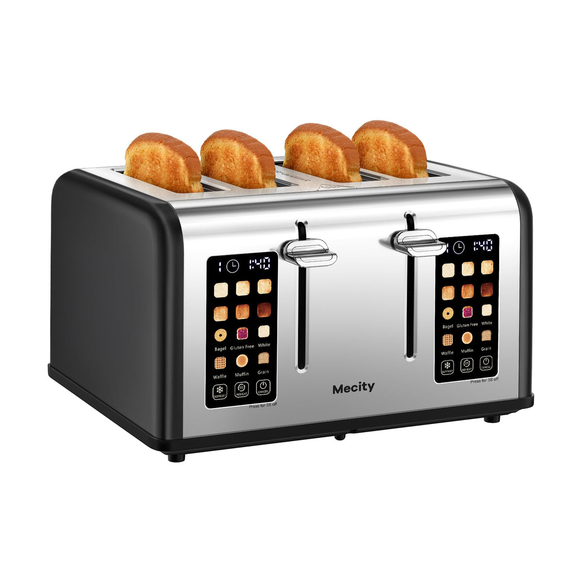 Mecity 4-slice toaster with touch screen control for precise browning.