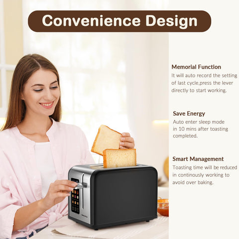 Mecity removable crumb tray for easy cleanup after breakfast.