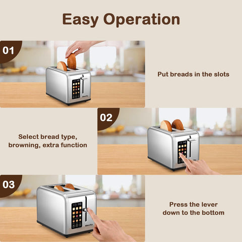 Mecity defrost and reheat timer for convenient frozen bread toasts.