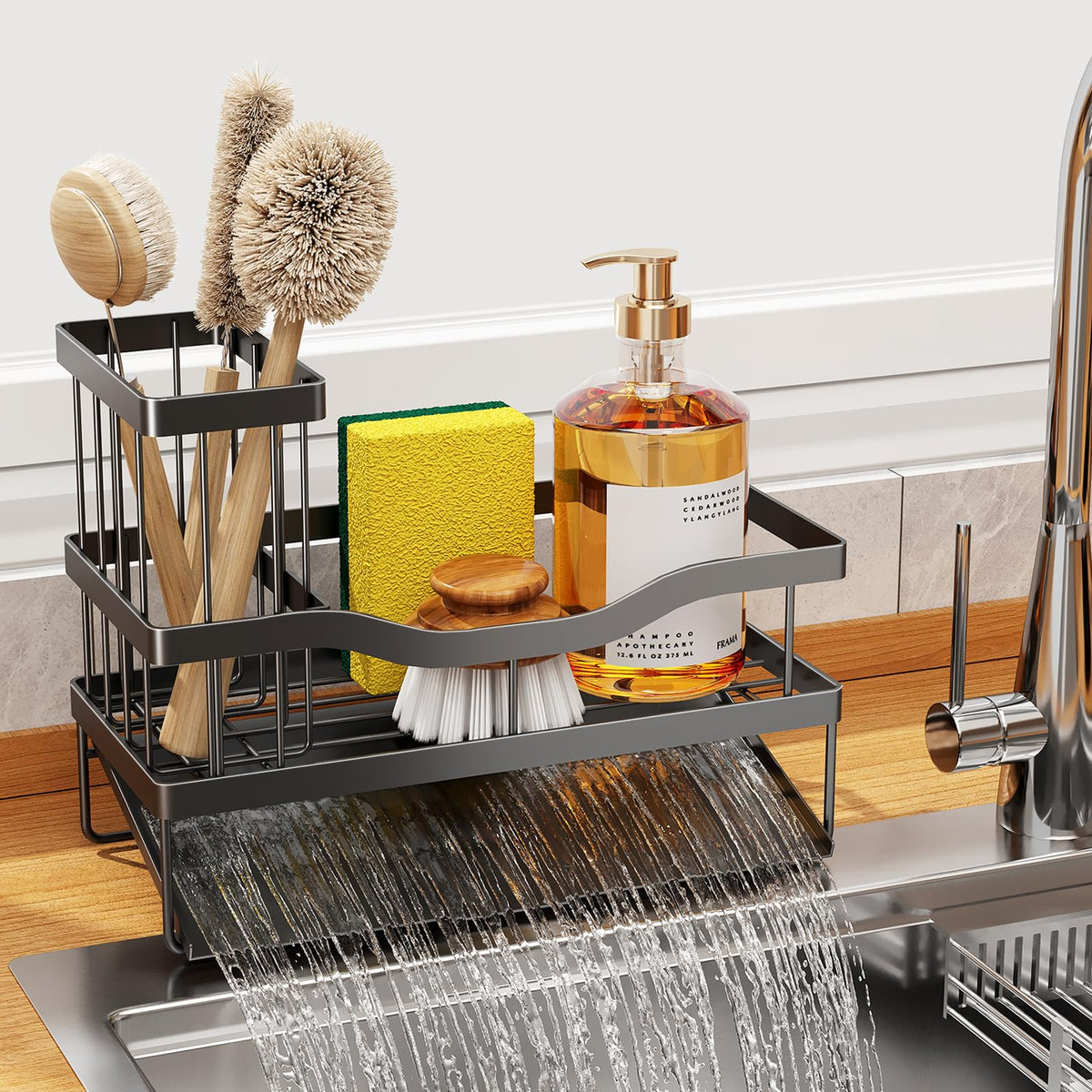 Mecyfaty sponge holder with self-drain tray keeps counters dry.
