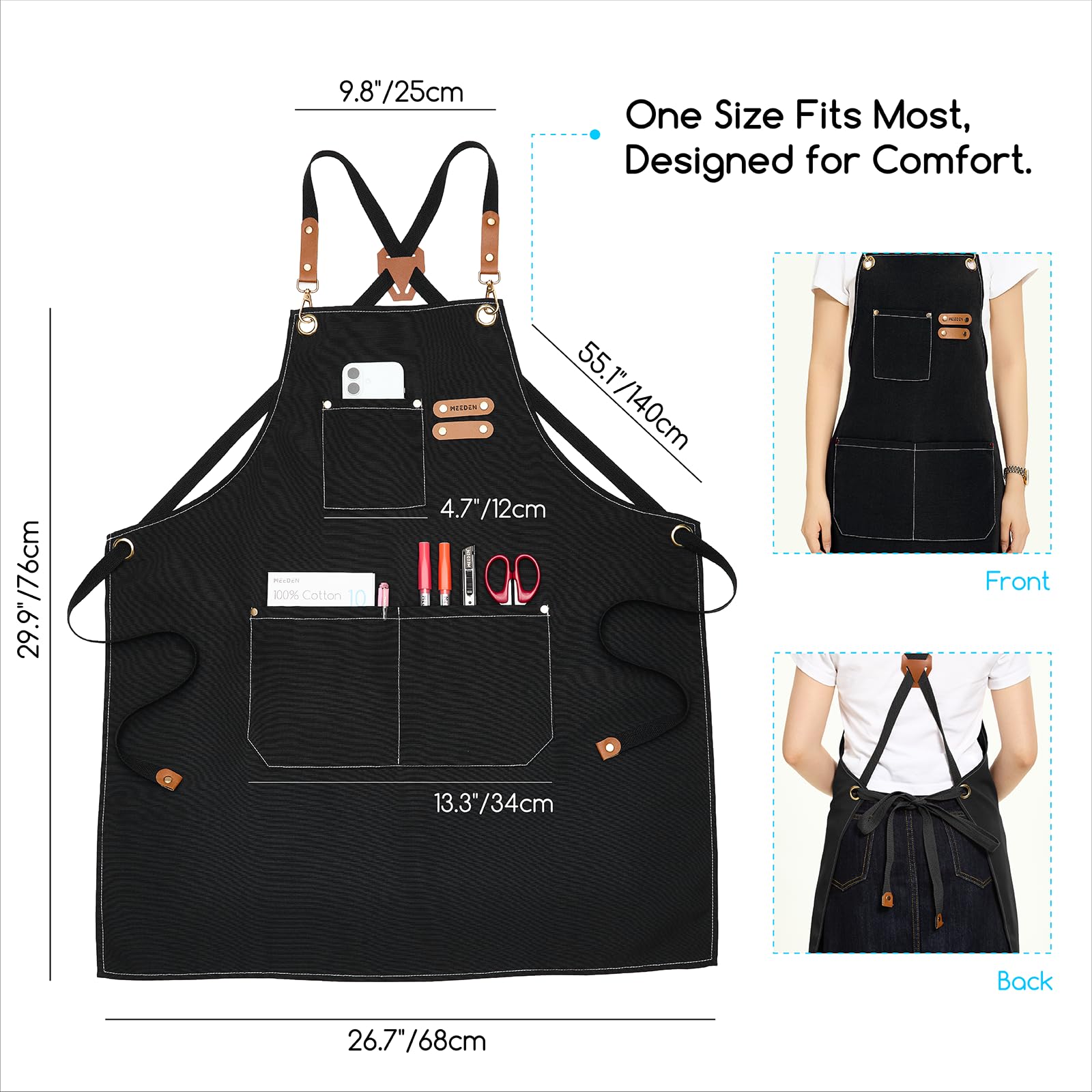 MEEDEN painting apron with 3 pockets keeps brushes and tools within easy reach.