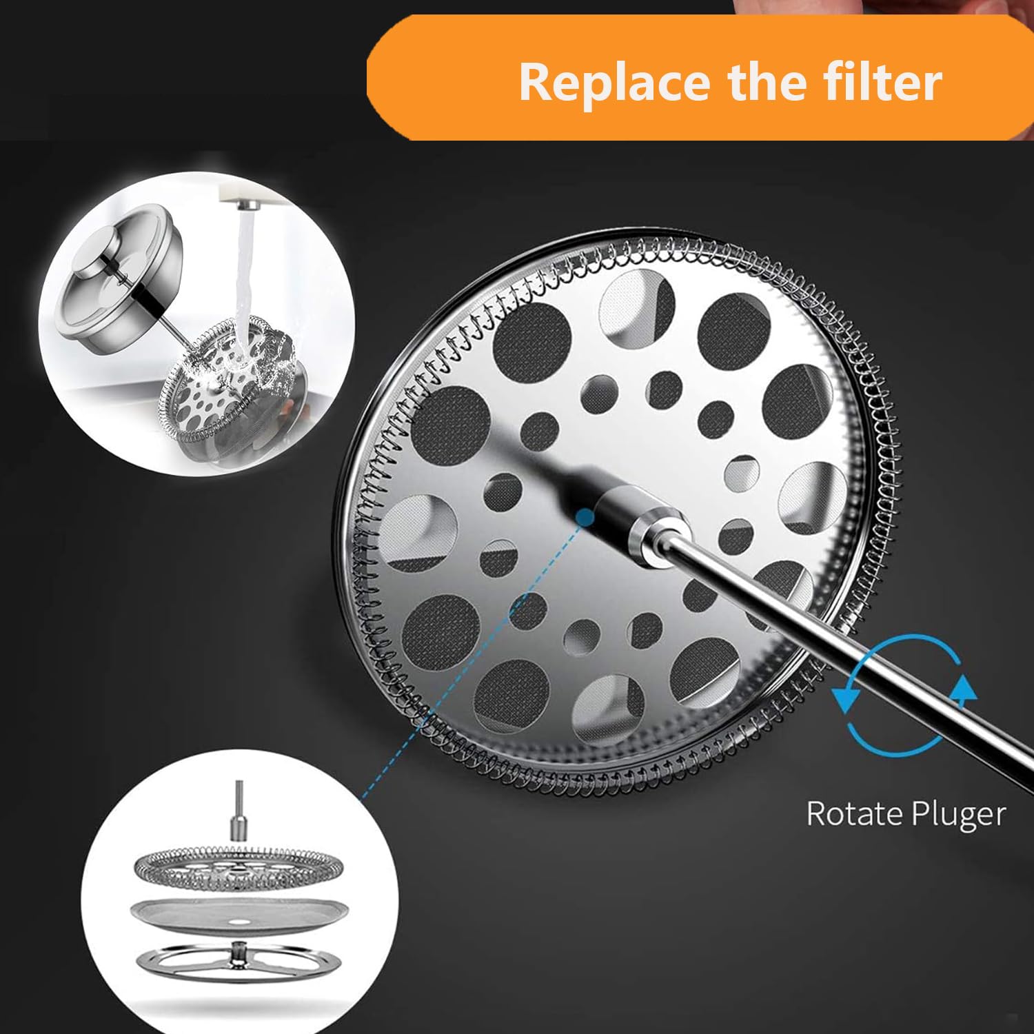 Meelio detachable filter and plunger for easy maintenance