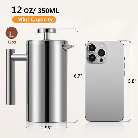 Meelio small French Press with cool-touch handle for safe pouring.