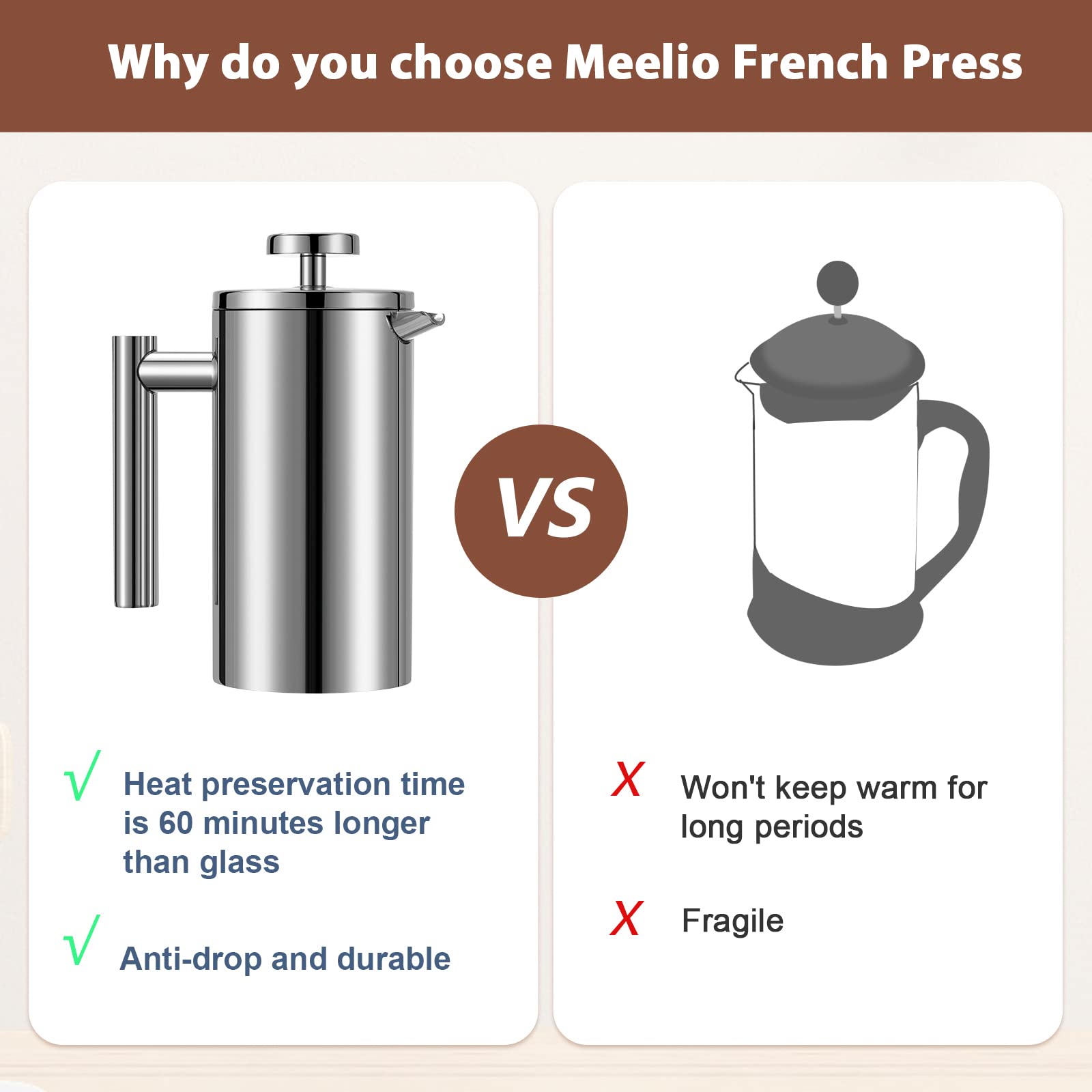 Meelio small French Press dishwasher-safe components simplify cleaning.
