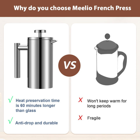 Meelio small French Press dishwasher-safe components simplify cleaning.