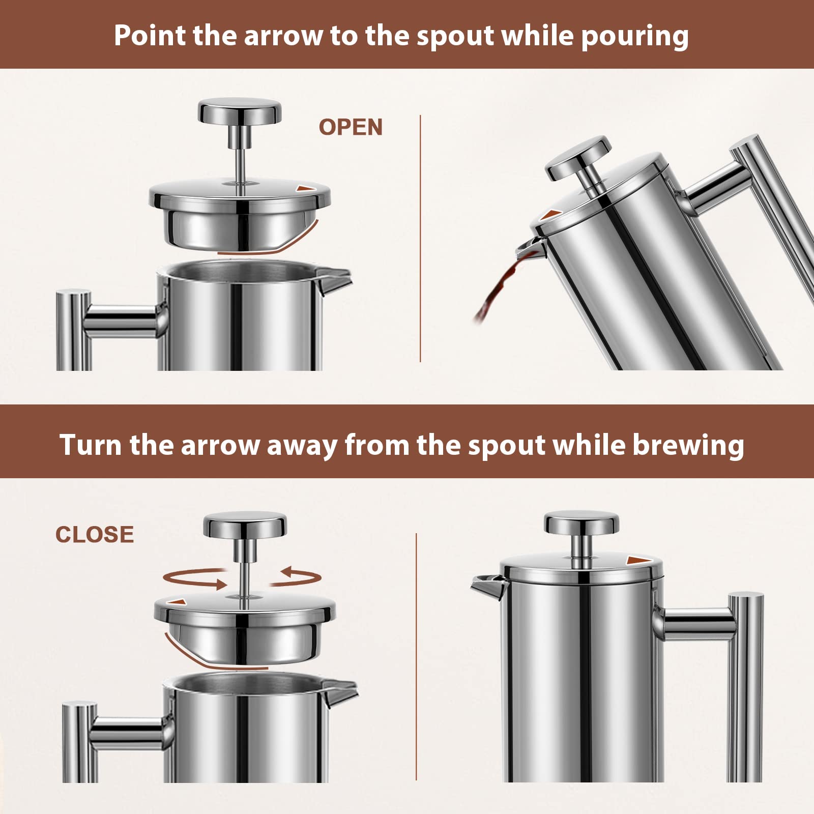 Meelio small French Press double-wall insulation keeps coffee hot longer.