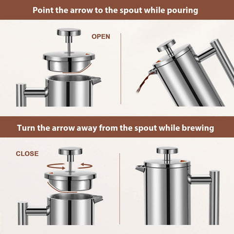 Meelio small French Press double-wall insulation keeps coffee hot longer.