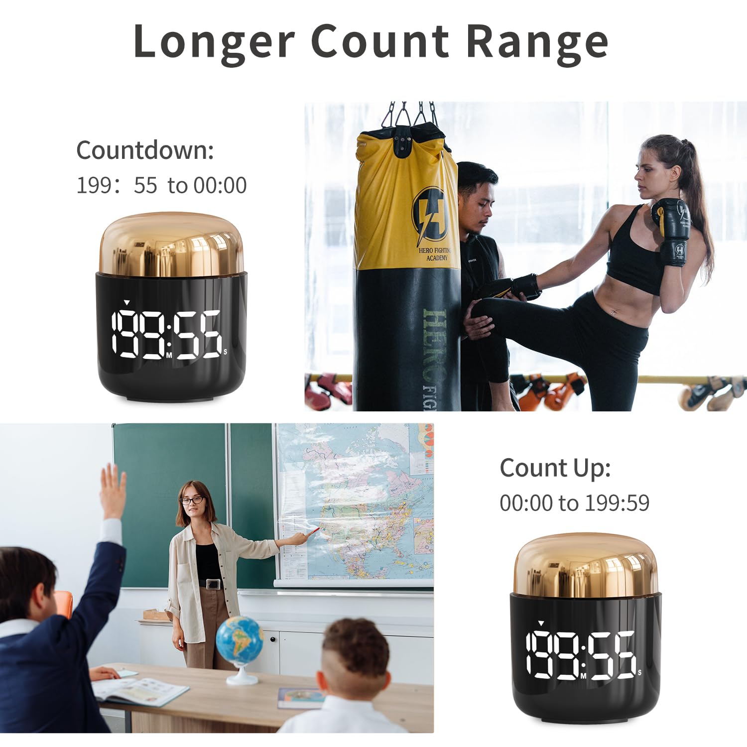 MeesMeek timer with adjustable alarm volume for gentle or loud reminders.