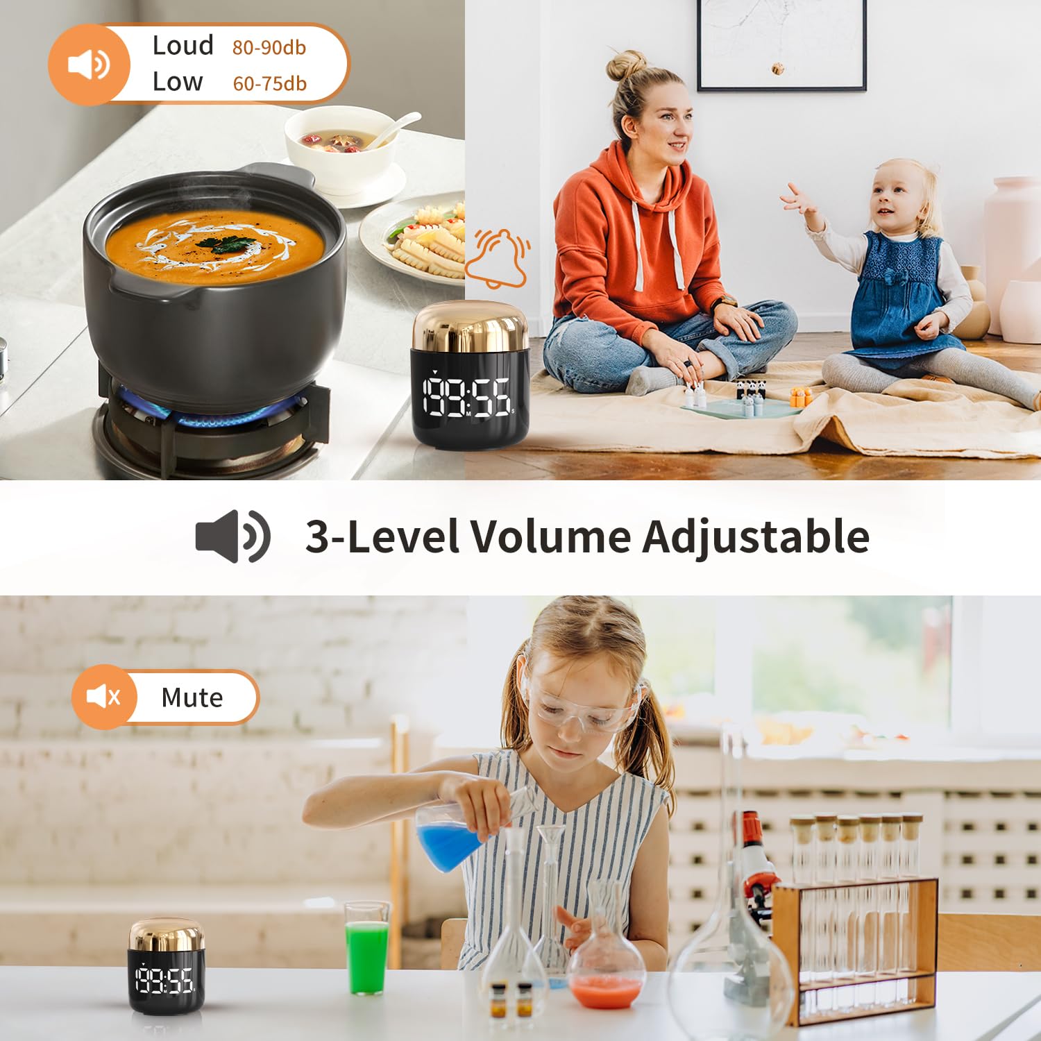 MeesMeek timer compact cylindrical design sits neatly on countertops.