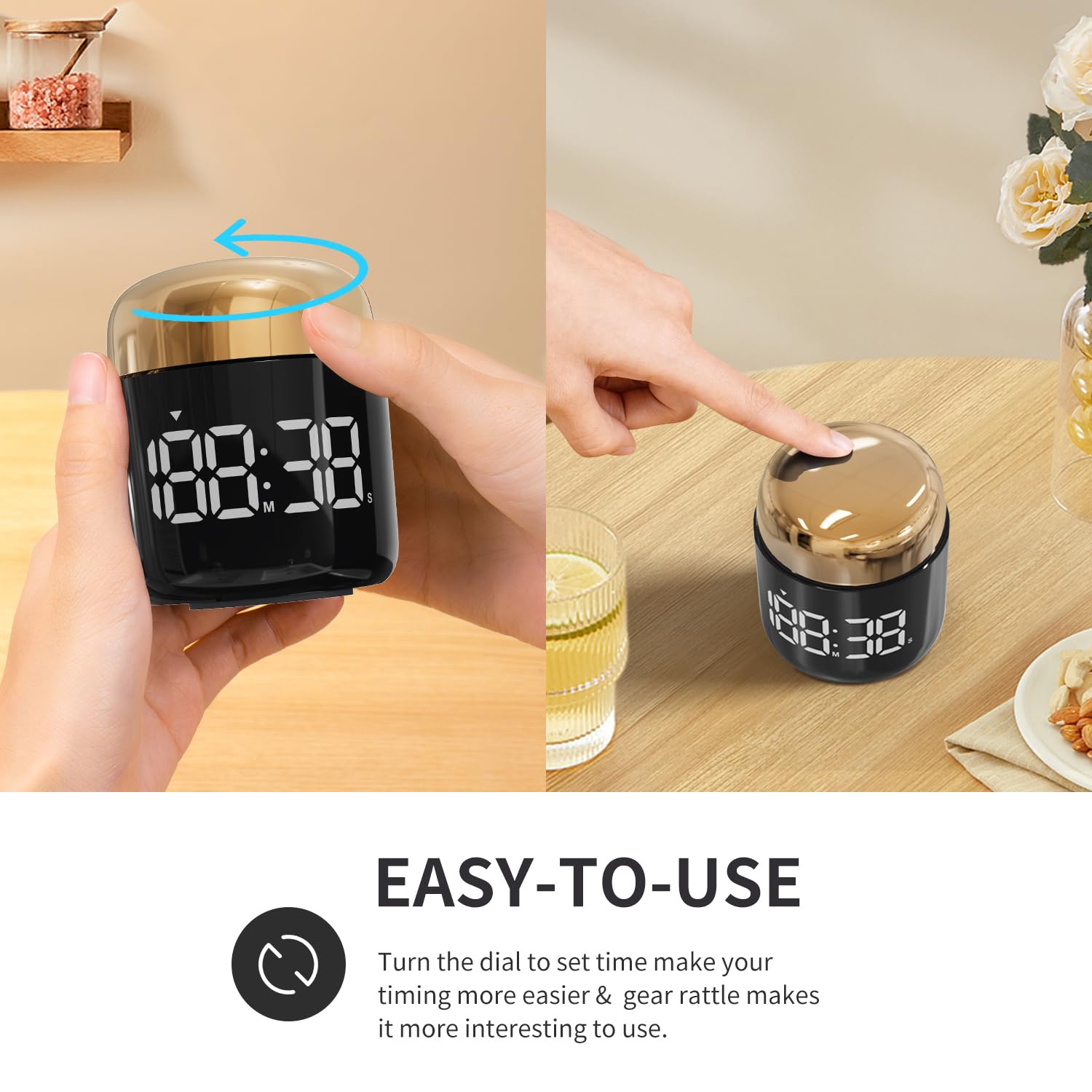MeesMeek digital timer with rotate dial for quick, precise time setting during meals.