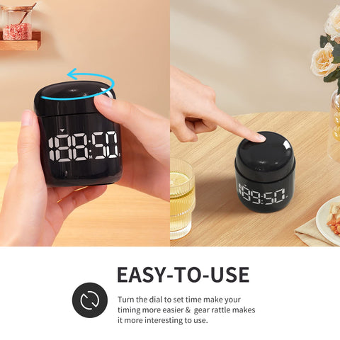 MeesMeek timer showing rotate-to-set time for quick adjustments