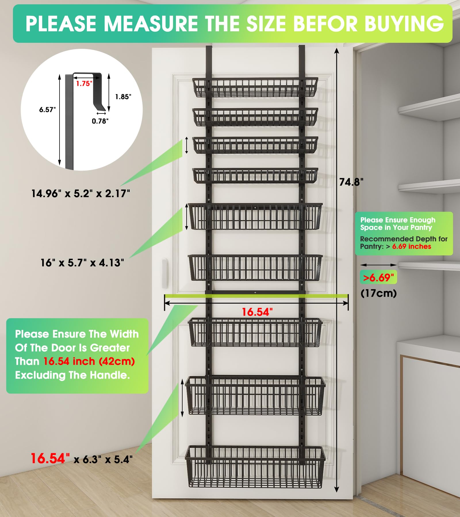 Mefirt black metal spice rack over the door keeps spices organized and accessible.