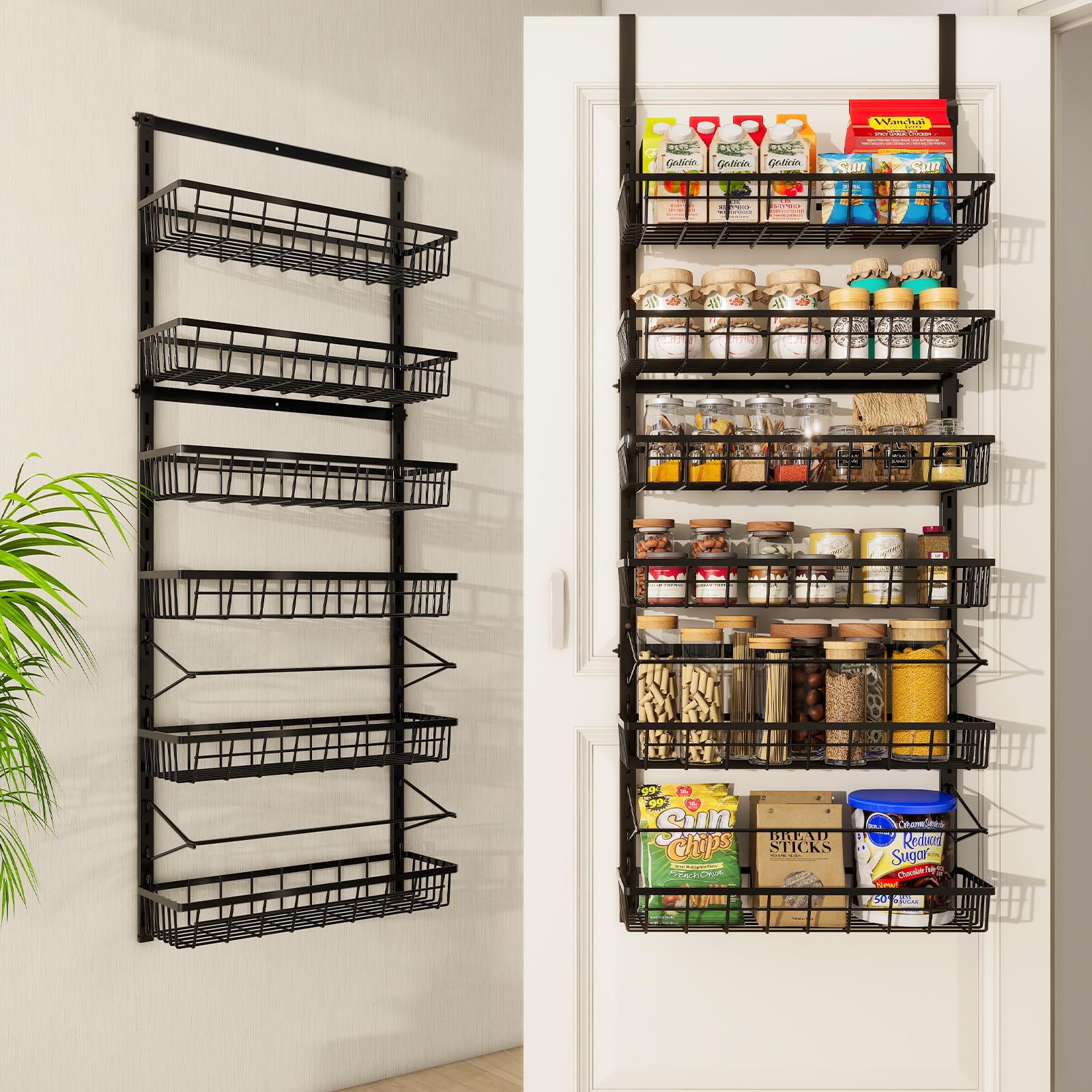 Mefirt Over The Door Organizer with 6-tier baskets for maximizing pantry space.