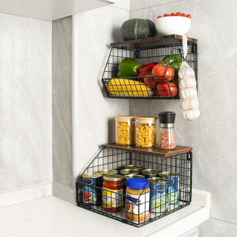 Mefirt potato and onion storage basket keeps produce organized.