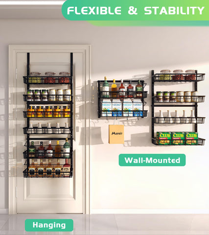 Mefirt adjustable pantry storage fits different items and heights.