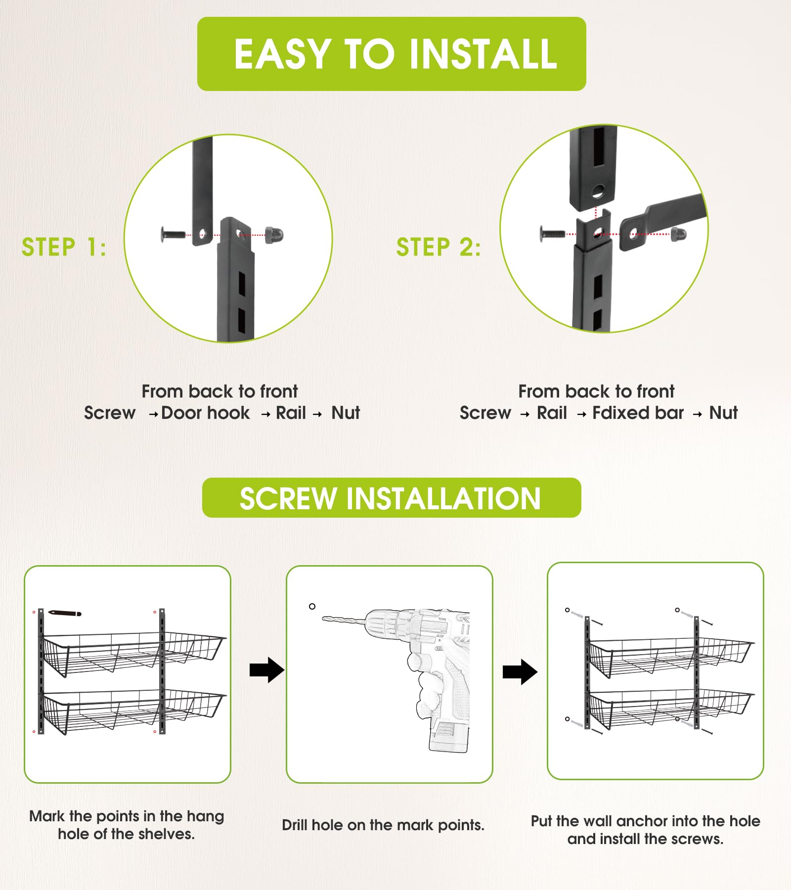 Mefirt guardrail and cross-bar enhance basket stability during use.