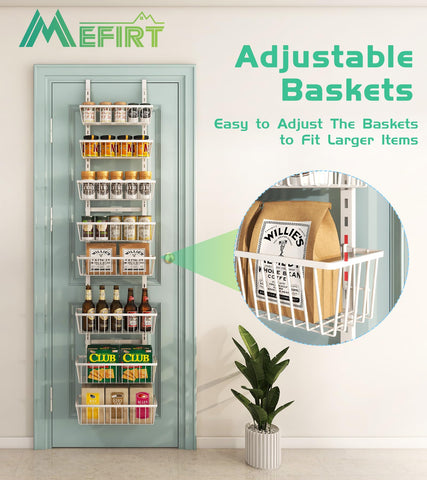 Mefirt white adjustable pantry baskets for customizing storage heights.
