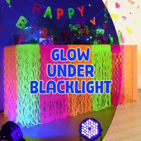 Mega-L Glow in the Dark orange fringe adds radiant color under blacklights.