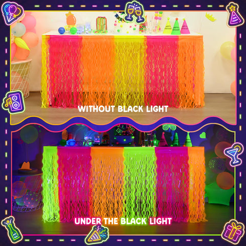 Mega-L Neon fringe drape creates a photo-ready party backdrop.