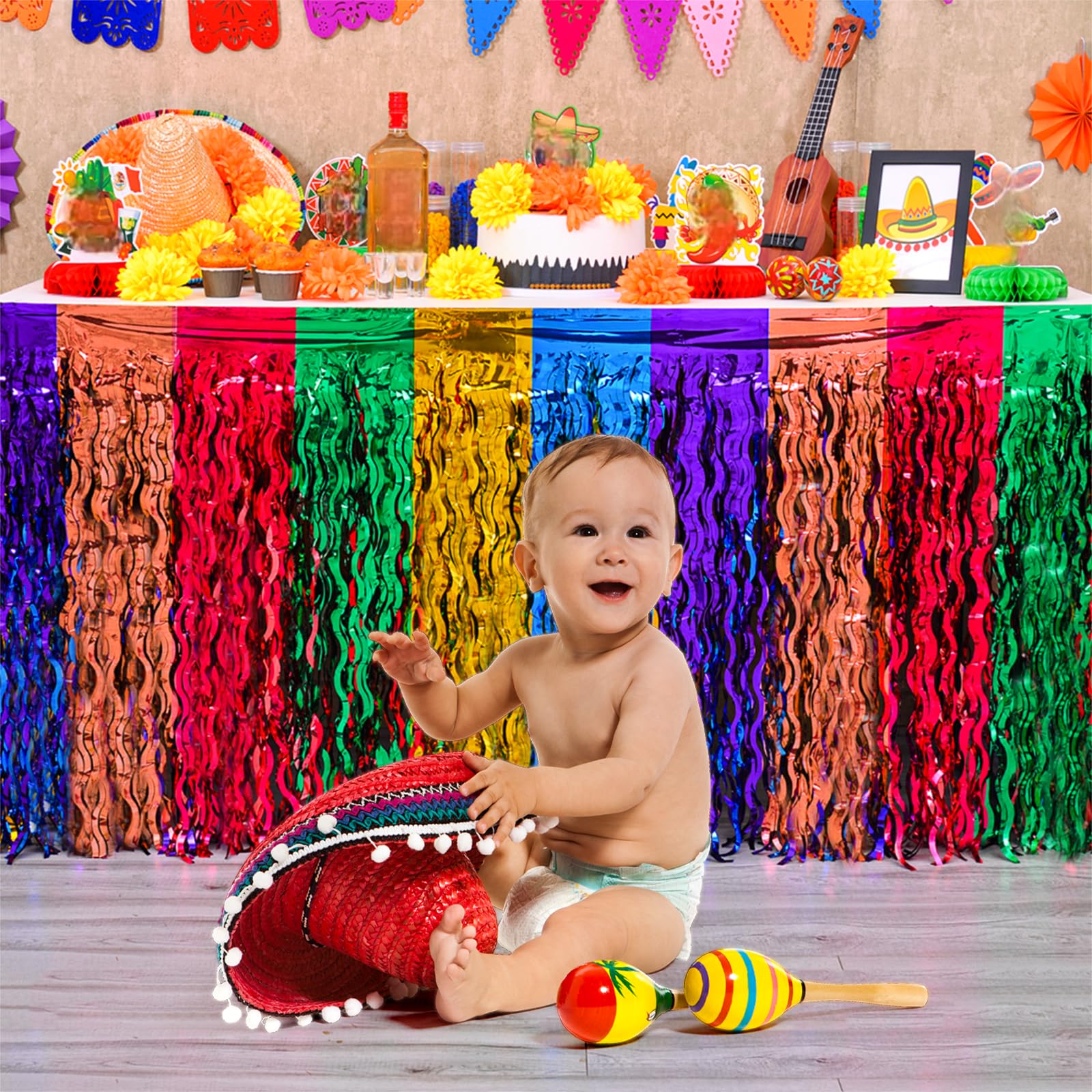 Mega-L Mexican fiesta decor highlights tacos and games with bright, festive flair.