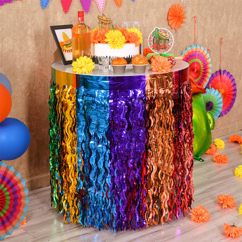 Mega-L Fiesta skirt set completes decor with coordinated color bursts.