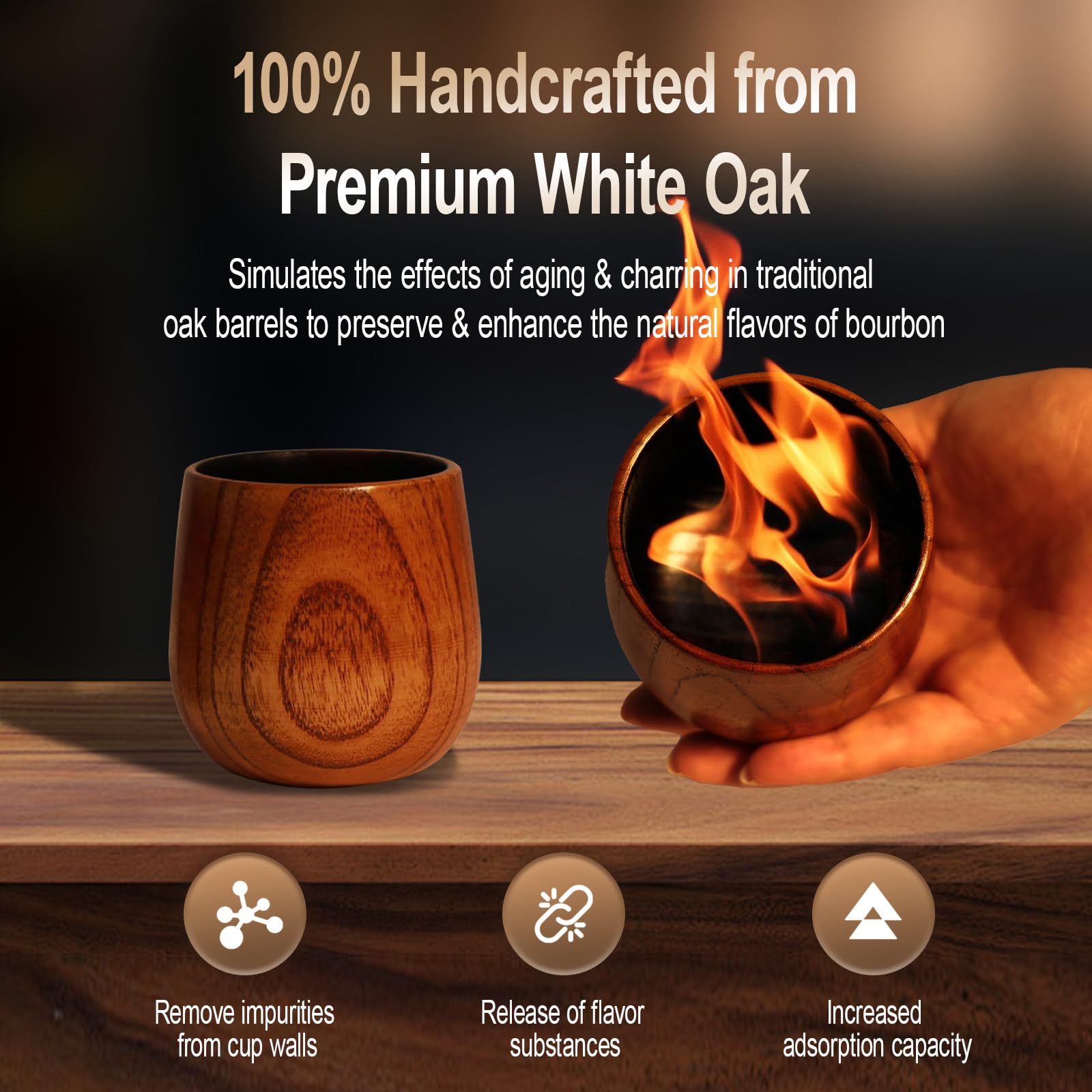 Megapuxin charred wooden bourbon glass interior view shows aroma-enhancing design.