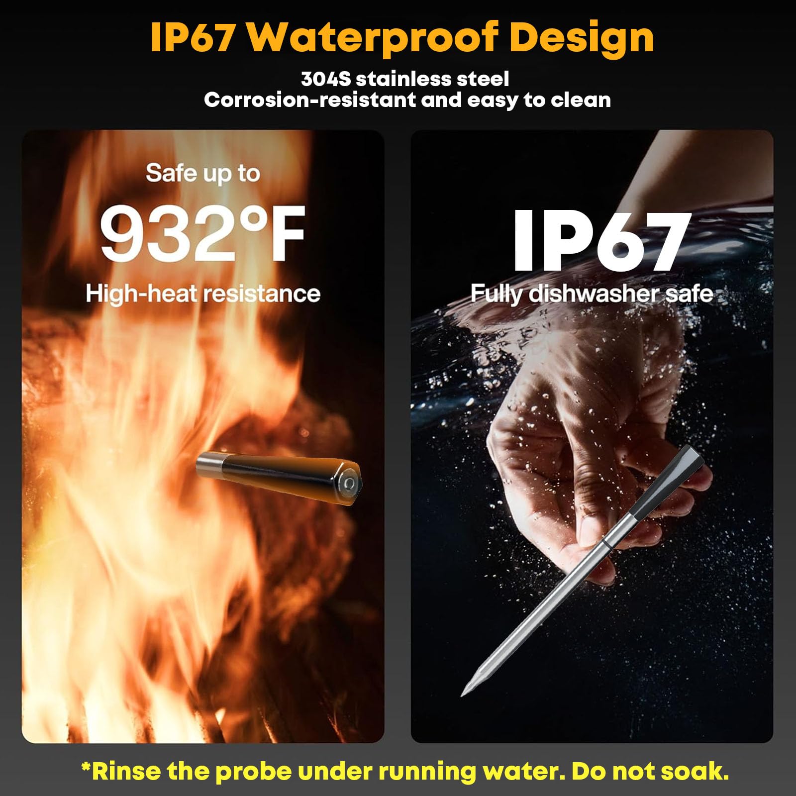 Megapuxin thermometer designed for grilling to monitor meat and ambient temperature.