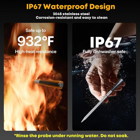 Megapuxin thermometer designed for grilling to monitor meat and ambient temperature.