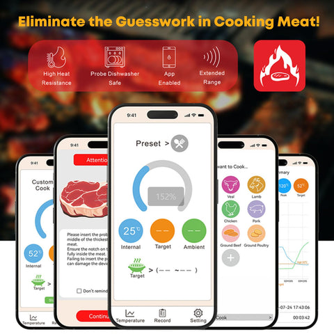 Megapuxin thermometer with smart alerts to notify you of temperature changes during cooking.