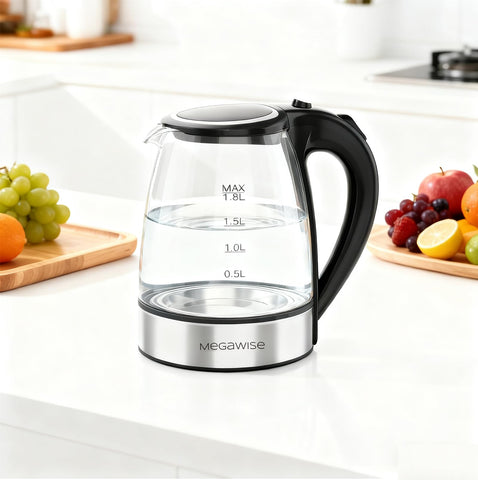 Megawise glass kettle safety feature auto shut-off prevents dry boiling.