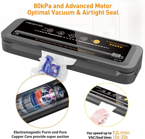 MEGAWISE external vacuum system; compatible with containers for flexible sealing.