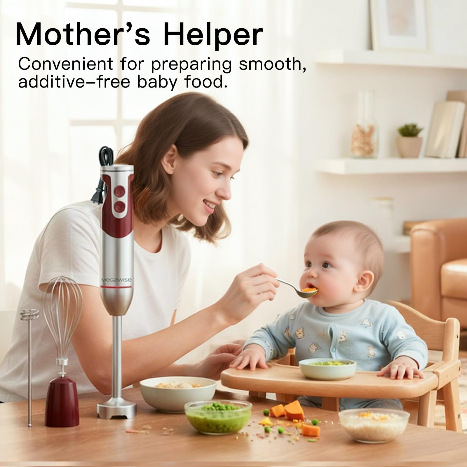 MEGAWISE milk frother creates silky foam for coffees and desserts.