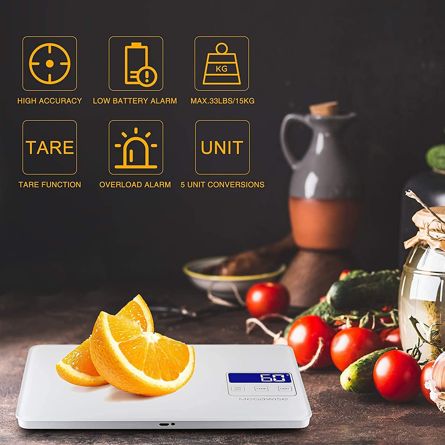 MegaWise digital display highlights quick unit changes for effortless cooking and baking.