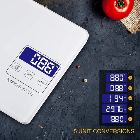 MegaWise scale tare function demonstration with container zeroing for precise ingredient weights.