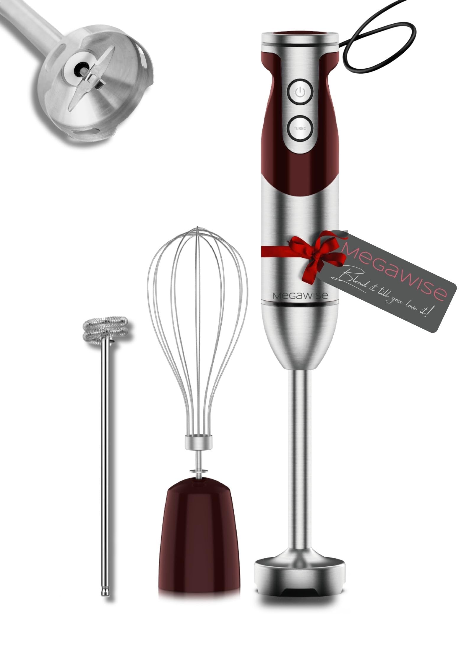 MEGAWISE Pro immersion blender body with ergonomic grip for smooth purees