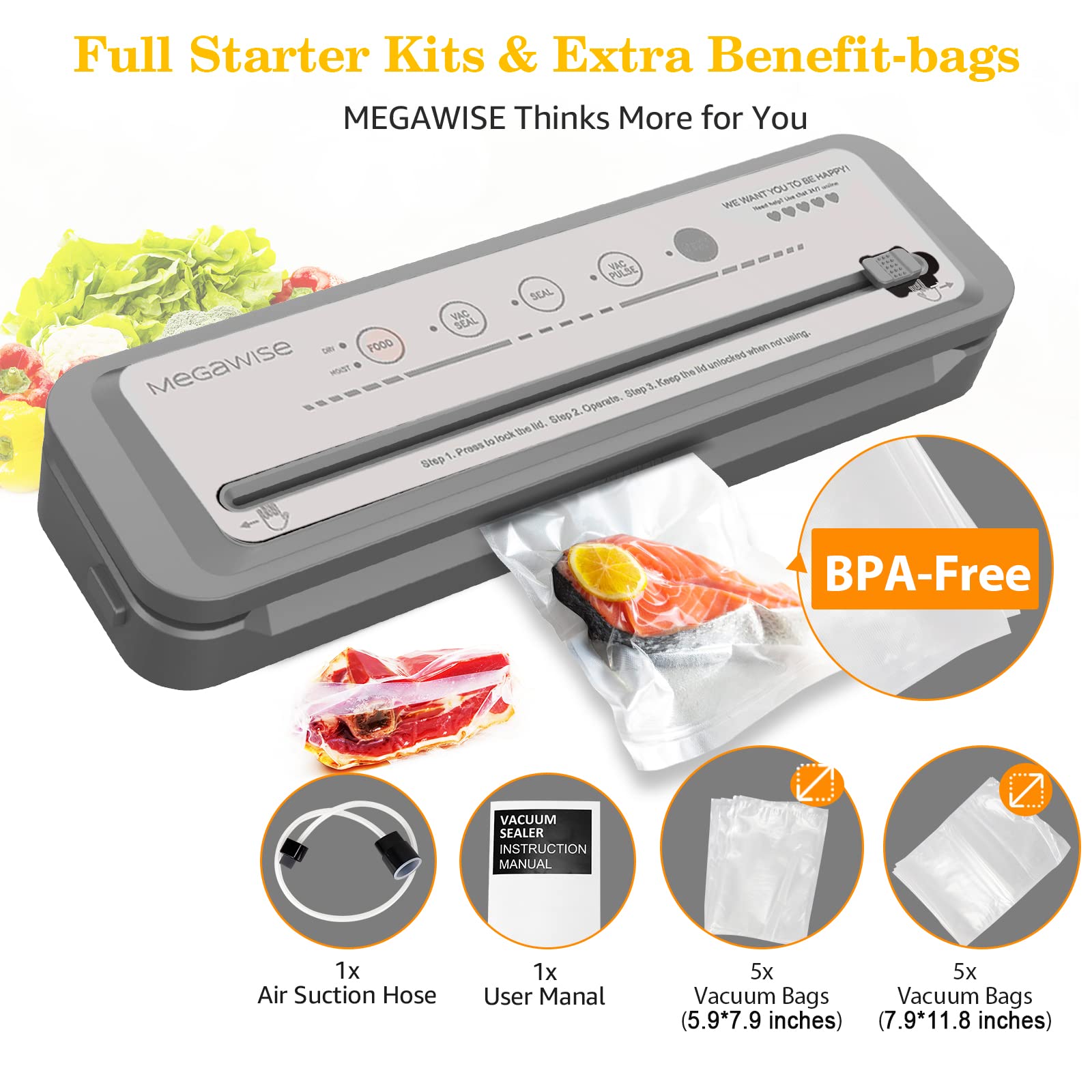 MEGAWISE vacuum sealer compact design saves counter space
