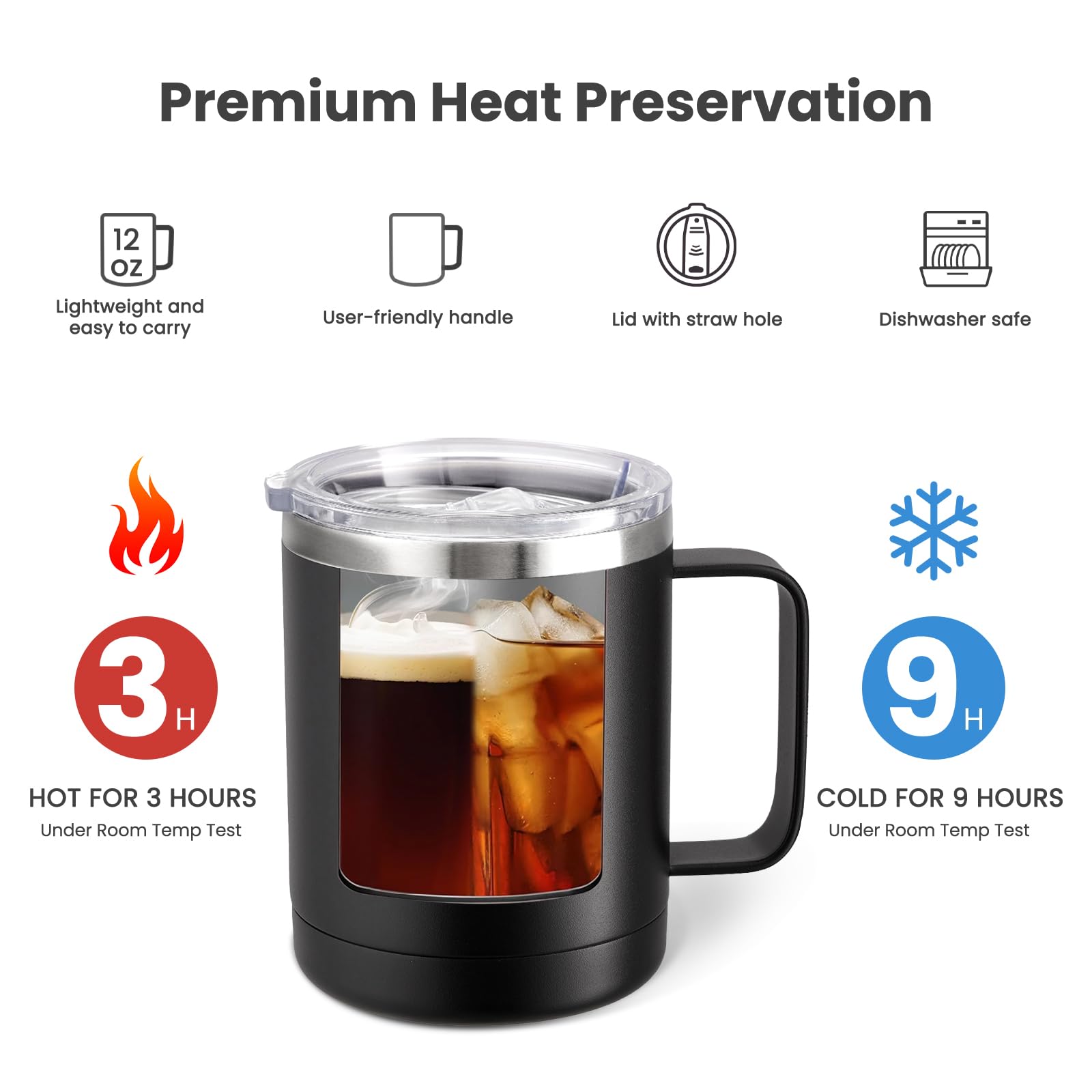 MEWAY double-wall vacuum insulated cup maintains temperature with comfortable grip