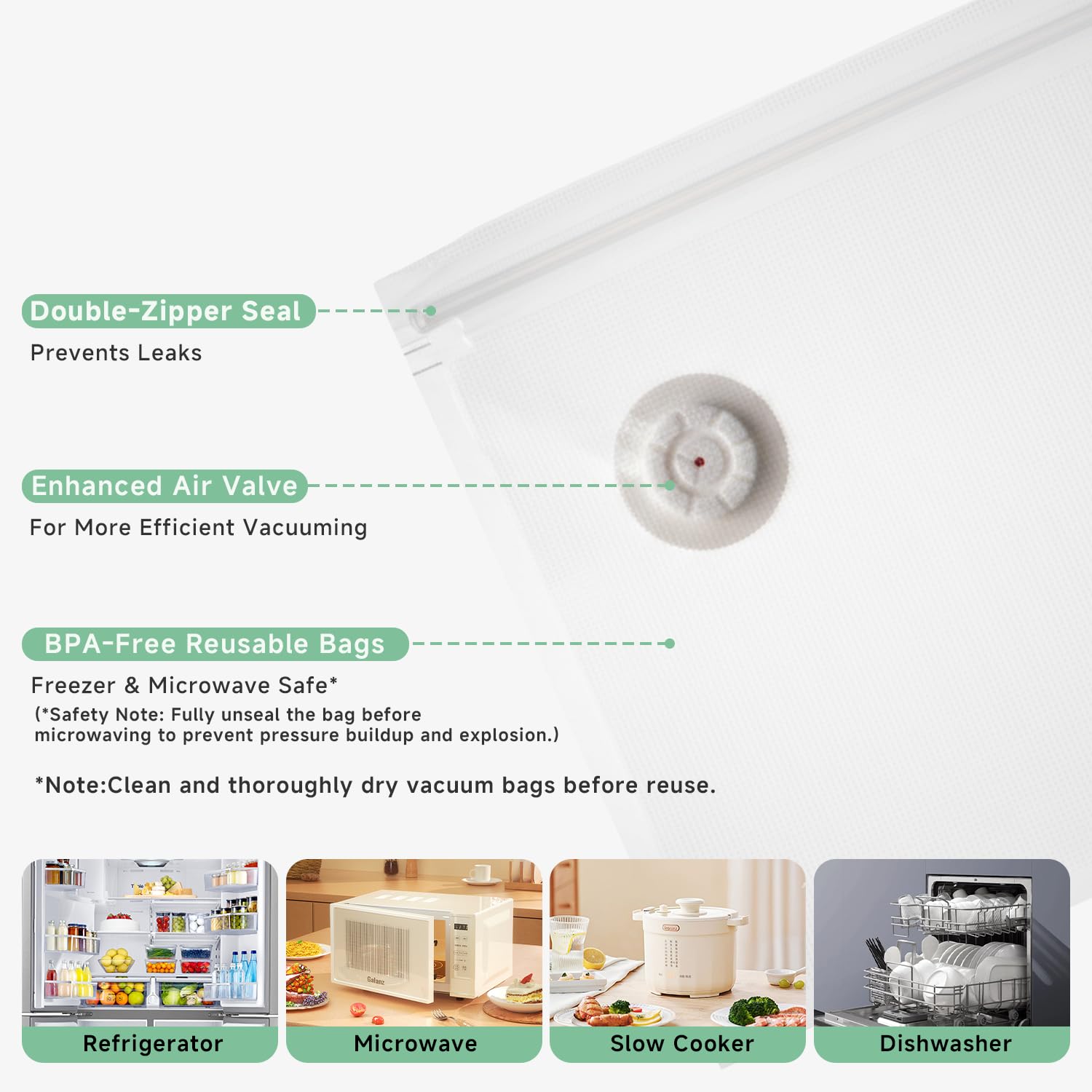 Mehomeli 60kPa suction seals bags in seconds