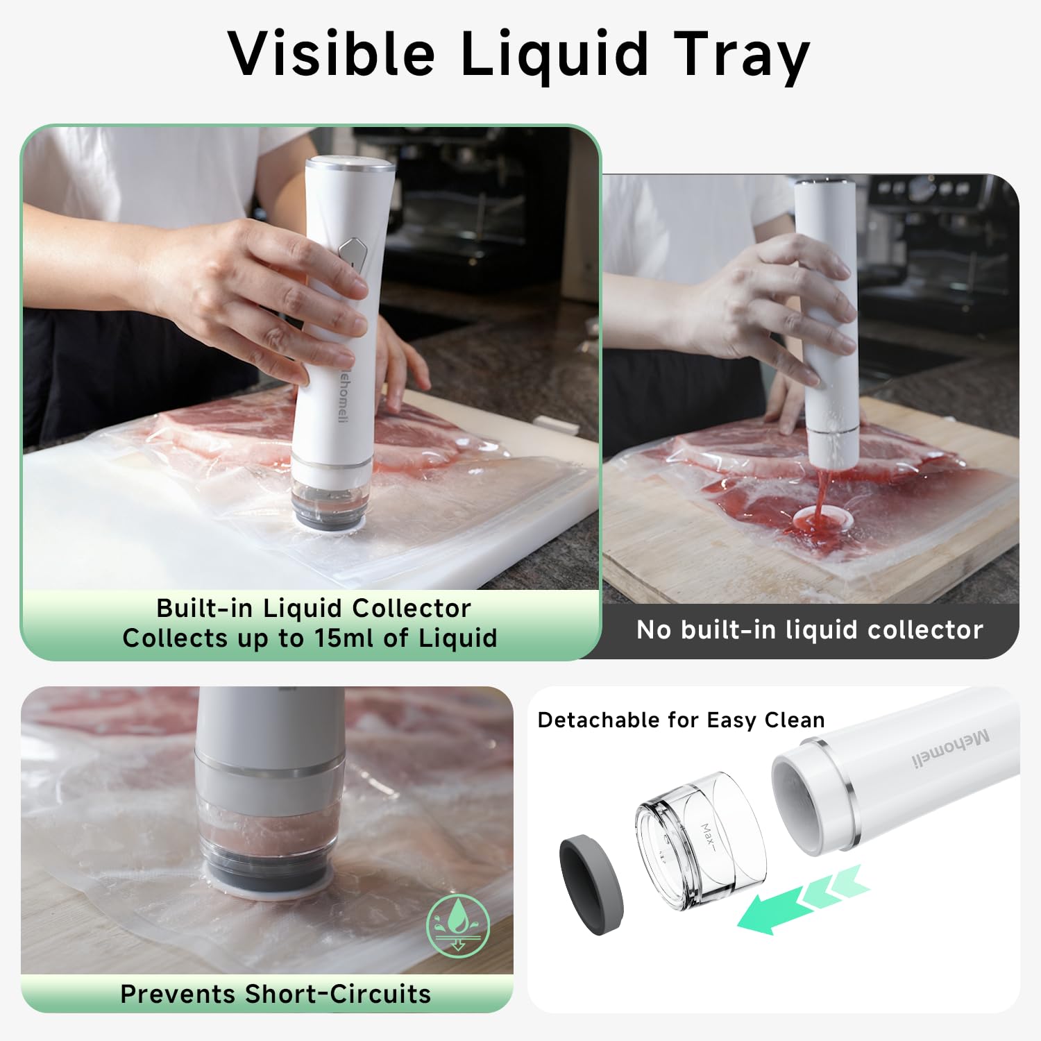 Mehomeli vacuum sealer with one-touch operation for quick sealing.
