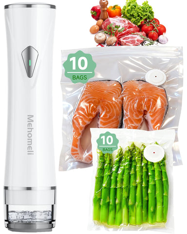 Mehomeli compact vacuum sealer sealing bags for fresh storage.